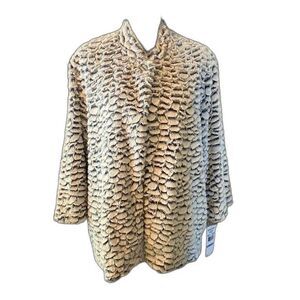 NWT Alfred Dunner Women’s White Sweater Jacket Size 18 Faux Fur 3/4 Sleeve